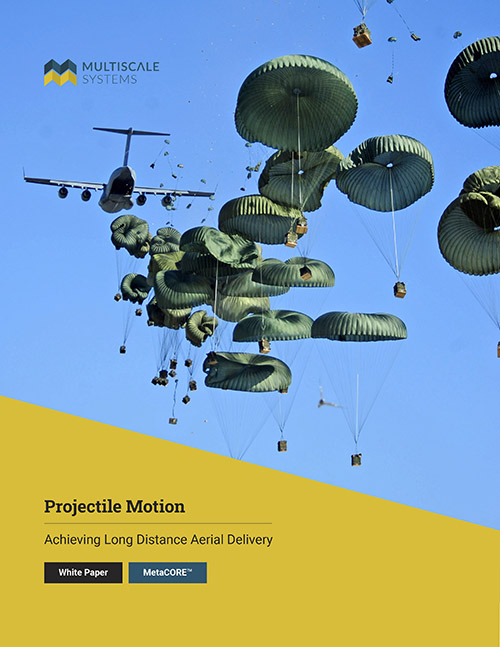 cover of projectile motion white paper. a military plane dropping cargo with parachutes