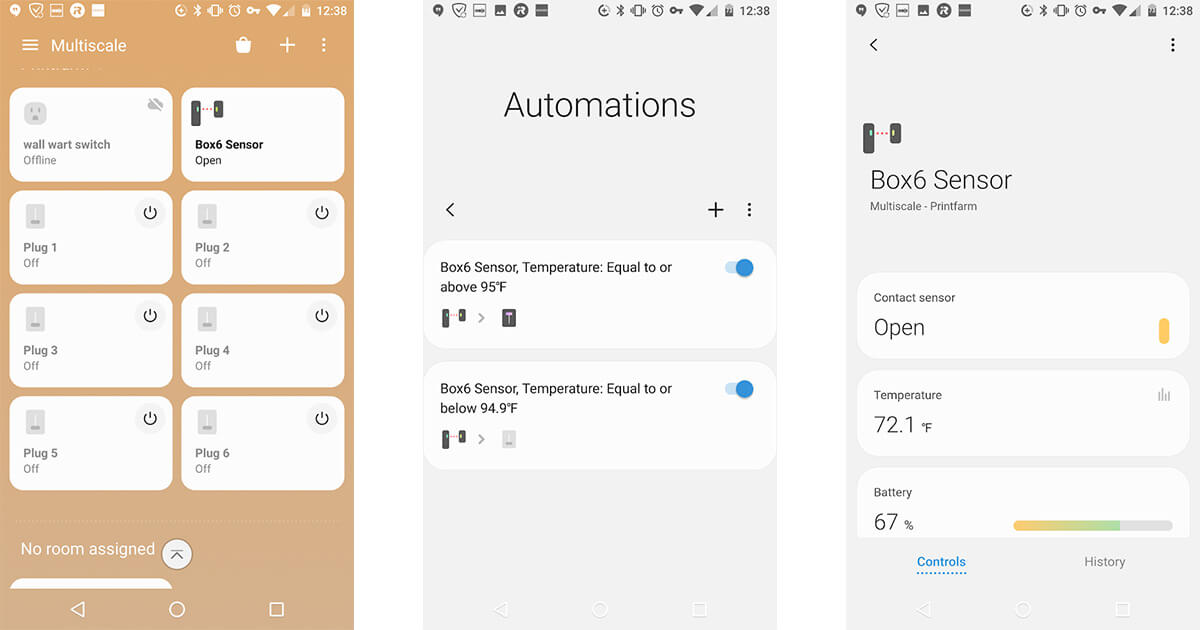 screenshots of samsung smartthings hub app